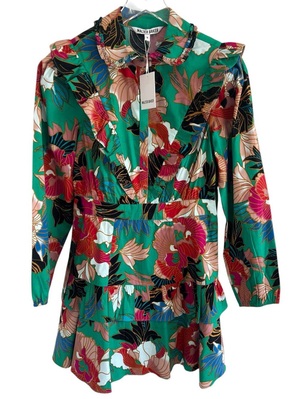 Walter Baker Green Floral Button-Up Dress